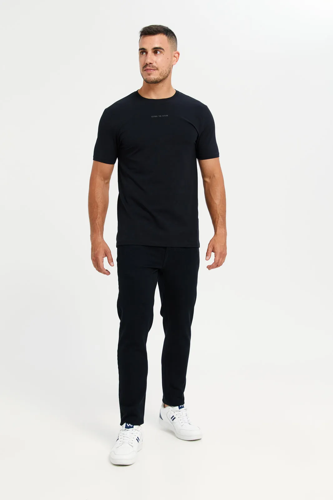 Men Black Embroidered T-Shirt sold by Redtag product image thumbnail 2