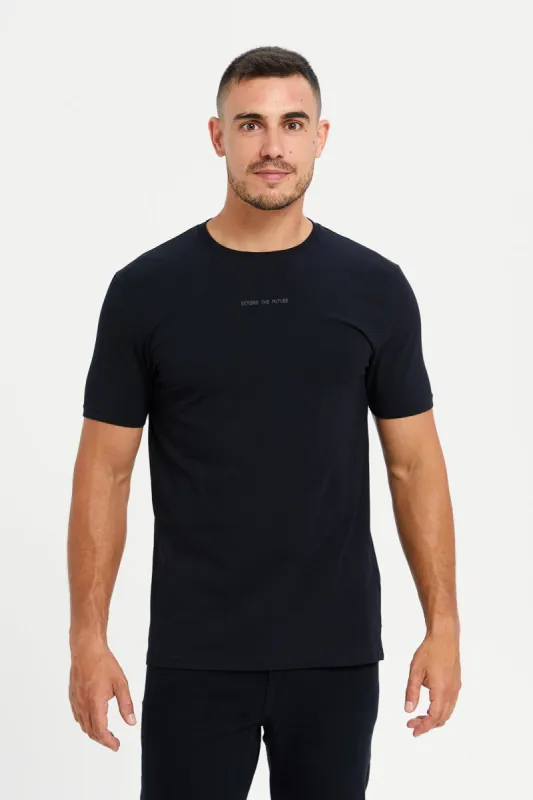 Men Black Embroidered T-Shirt sold by Redtag