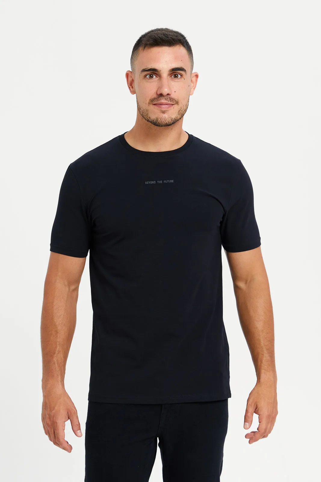 Men Black Embroidered T-Shirt sold by Redtag