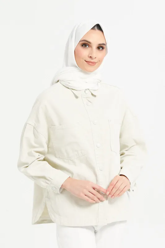 Women Ivory Button Front Pocket Detailed Shacket sold by Redtag