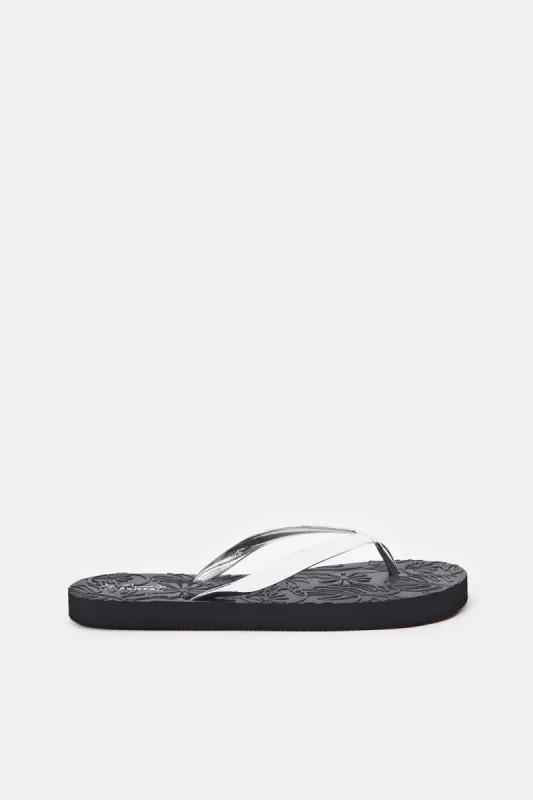 Women Silver With Black Flipflop sold by Redtag