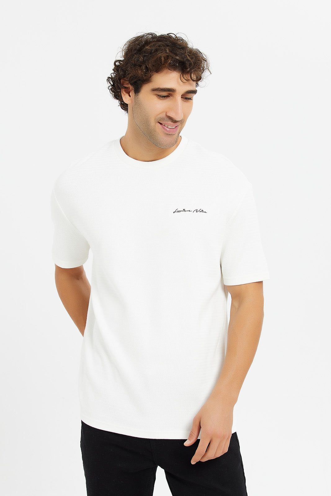 Men White Textured Fabric Lounge Shirt sold by Redtag