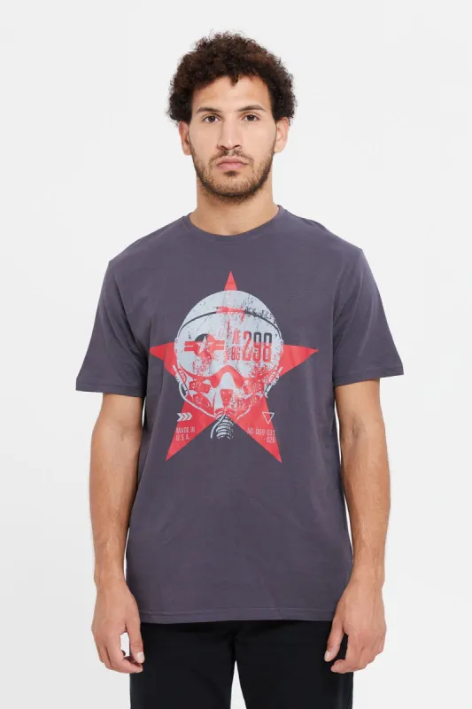 Men Grey Printed Short Sleeve T-Shirt sold by Redtag