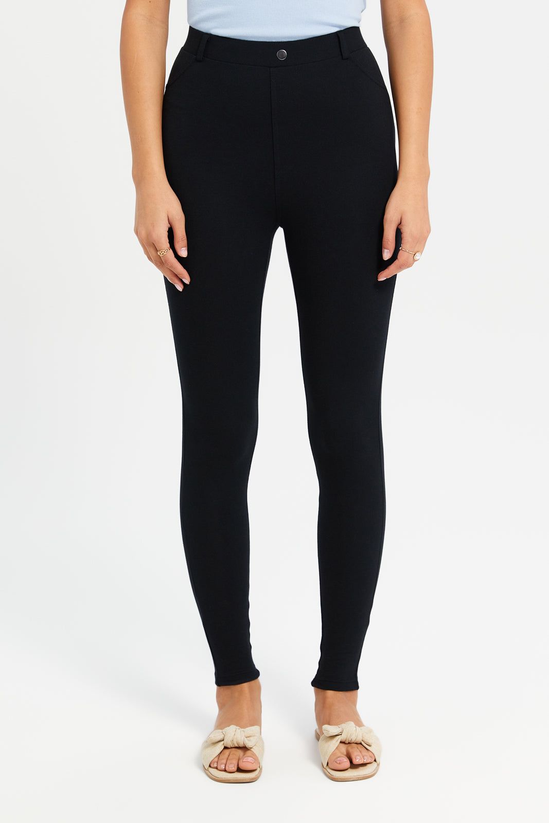 Women Black With Button Leggings sold by Redtag