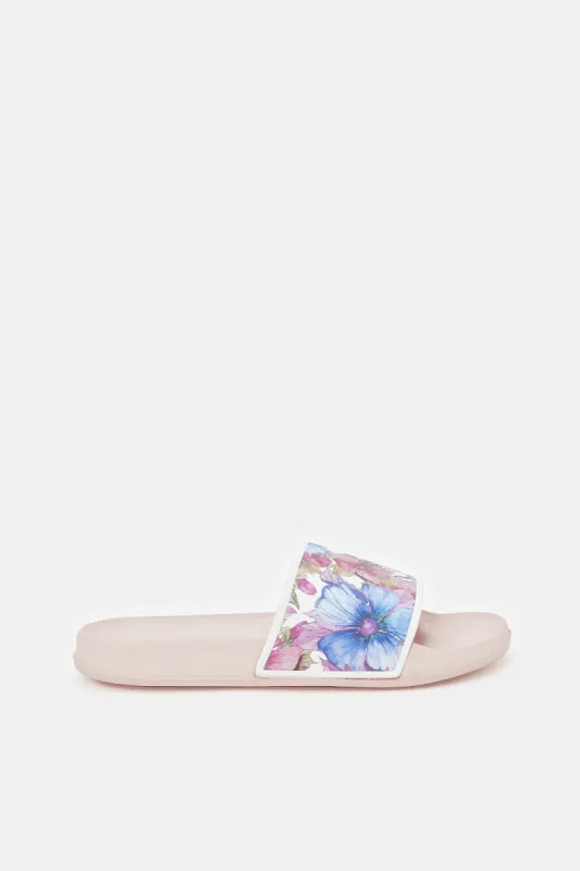 Women Pink Floral Print Slides sold by Redtag
