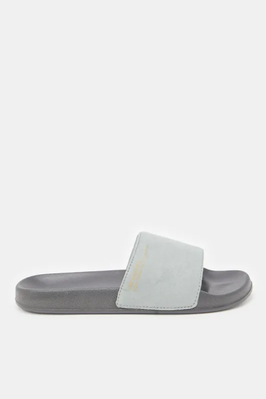Men Grey Slogan Embossed Slide sold by Redtag