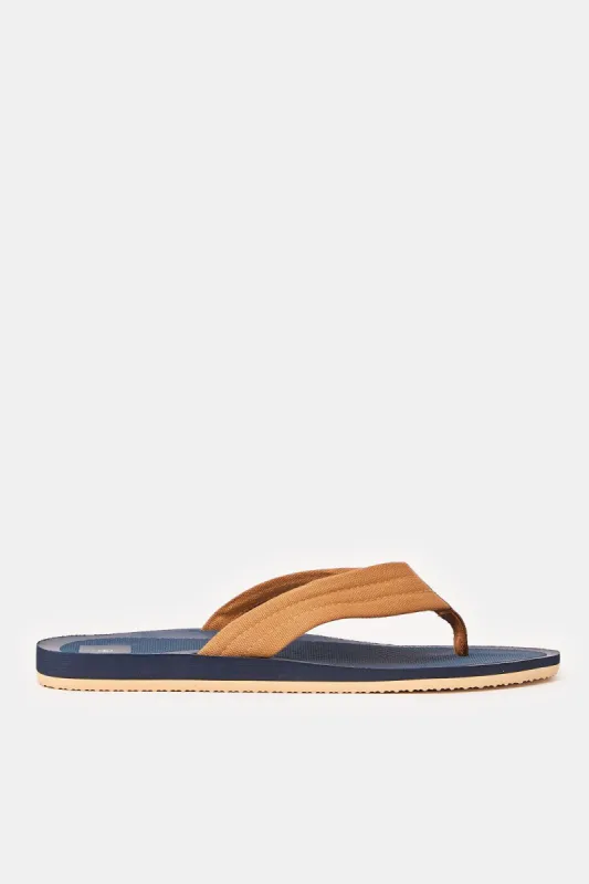 Men Brown And Navy Toe Post Flip Flop sold by Redtag