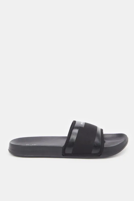 Men Black Slogan Embossed Slide sold by Redtag