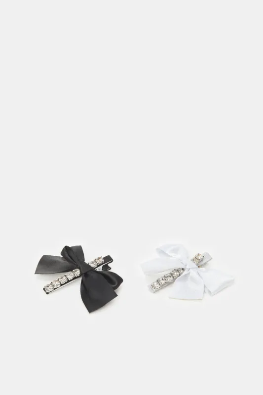 Women Black And White Bow Hair Clip (2 Piece) sold by Redtag