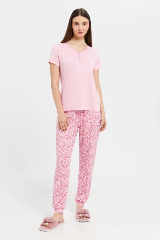 Women Pink Printed Pyjama Set (2 Piece) sold by Redtag