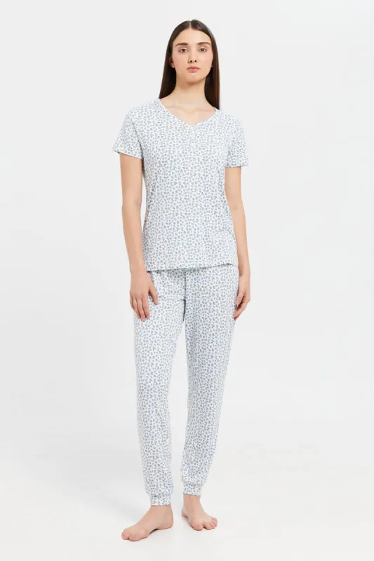 Women Blue Printed Pajama Set (2 Piece) sold by Redtag