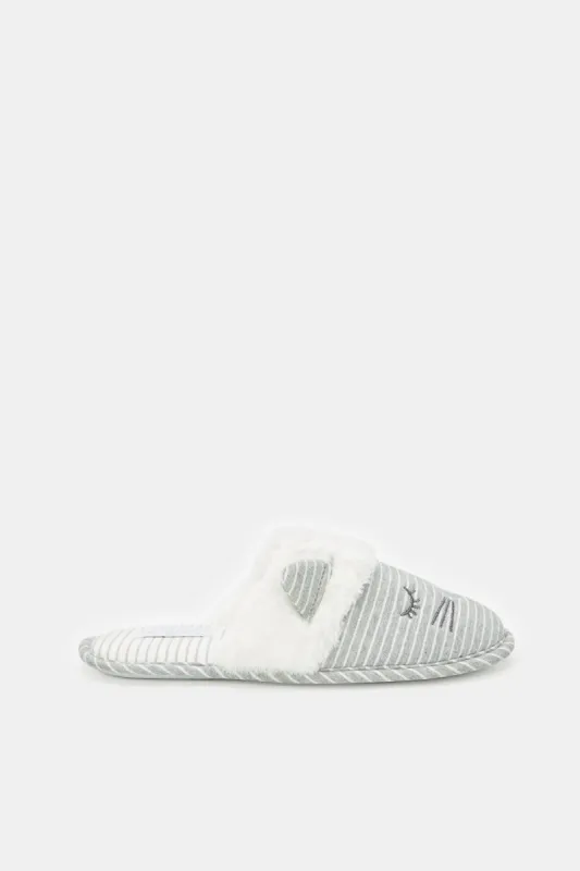 Women Grey Stripe Slippers sold by Redtag