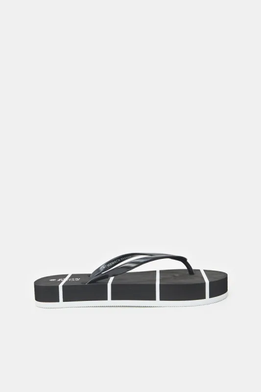 Women Black Striped Flip Flops sold by Redtag