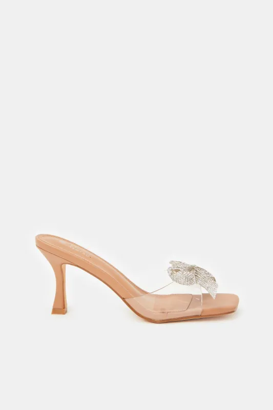 Women Beige Bow Trim Mule sold by Redtag