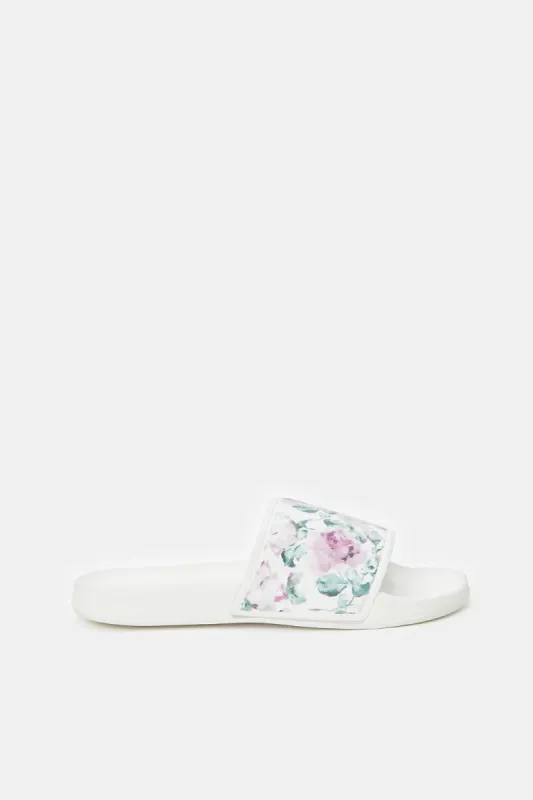 Women White Floral Slide sold by Redtag