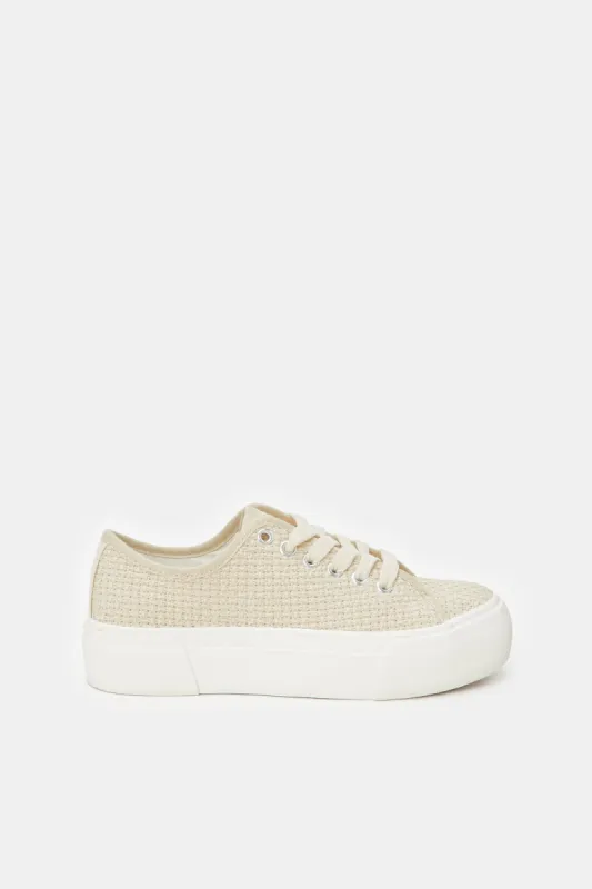 Women Beige Lace Up Sneakers sold by Redtag