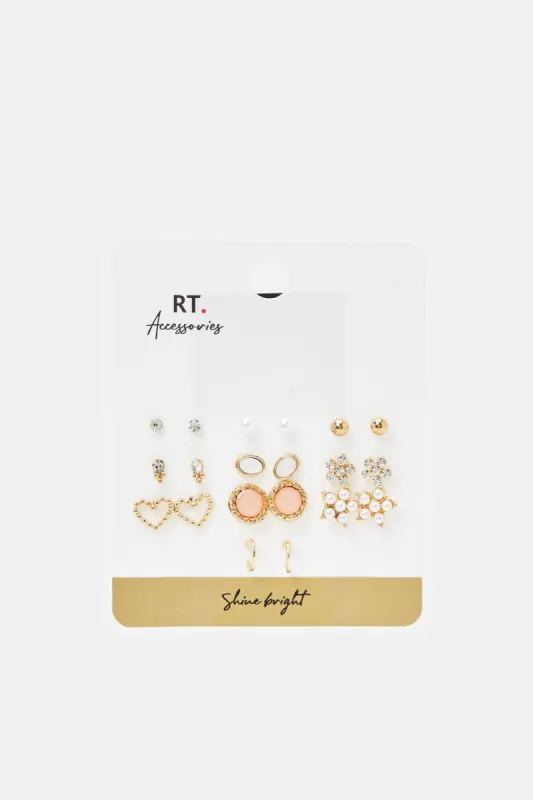Women Gold Studs Set (10 Pairs) sold by Redtag