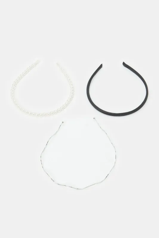 Women White And Black Embellished Headbands (Pack of 3) sold by Redtag