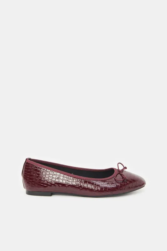 Women Burgundy Croc Embossed Ballerina sold by Redtag
