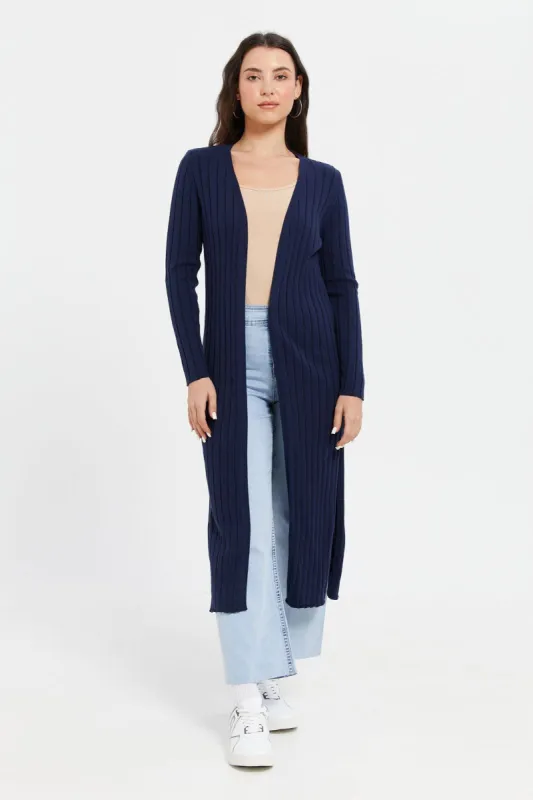 Women Blue Long Sleeve Open Knit Cardigan sold by Redtag