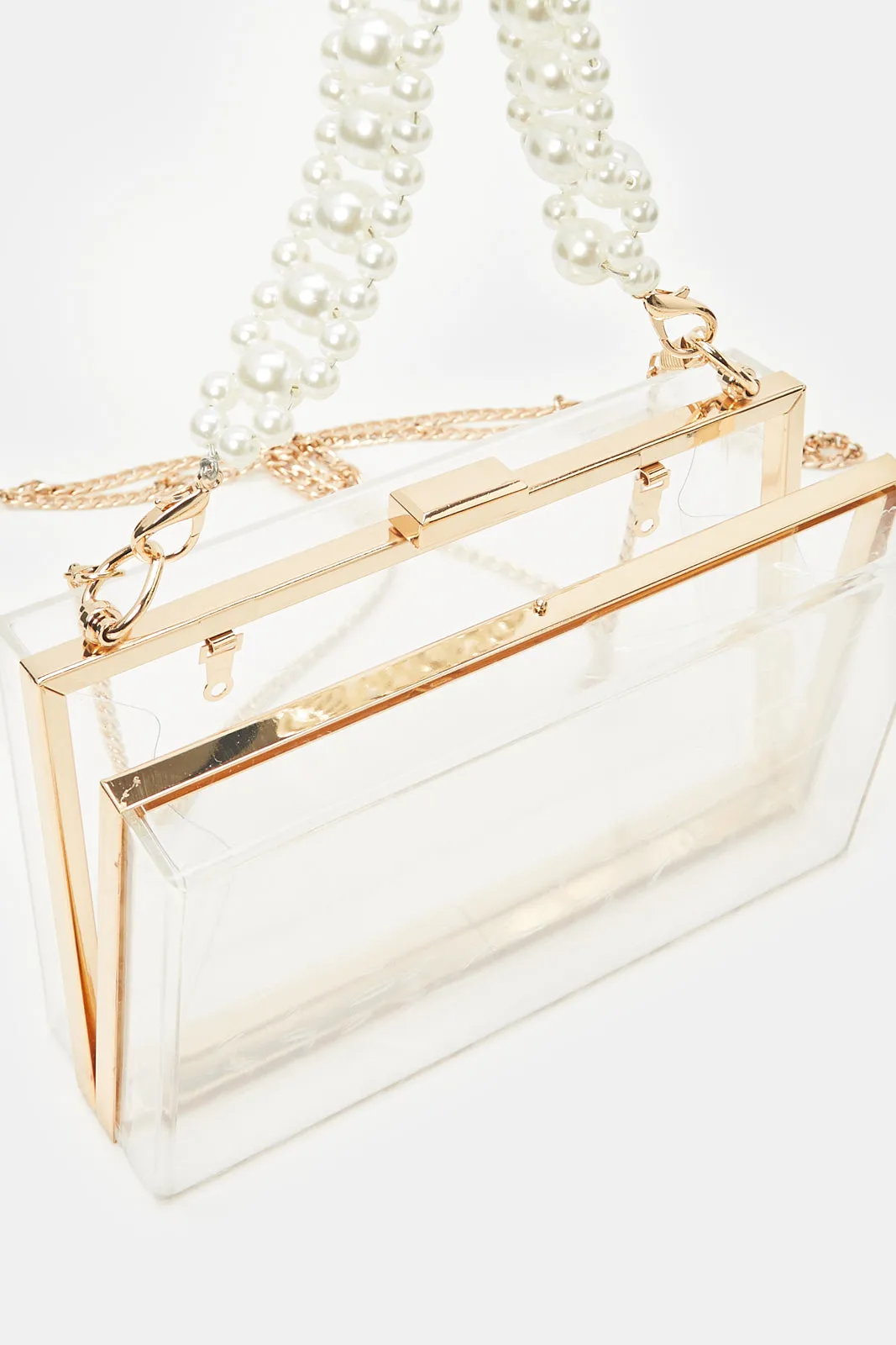 Women Clear And Gold Embellished Clutch Bag sold by Redtag product image thumbnail 4