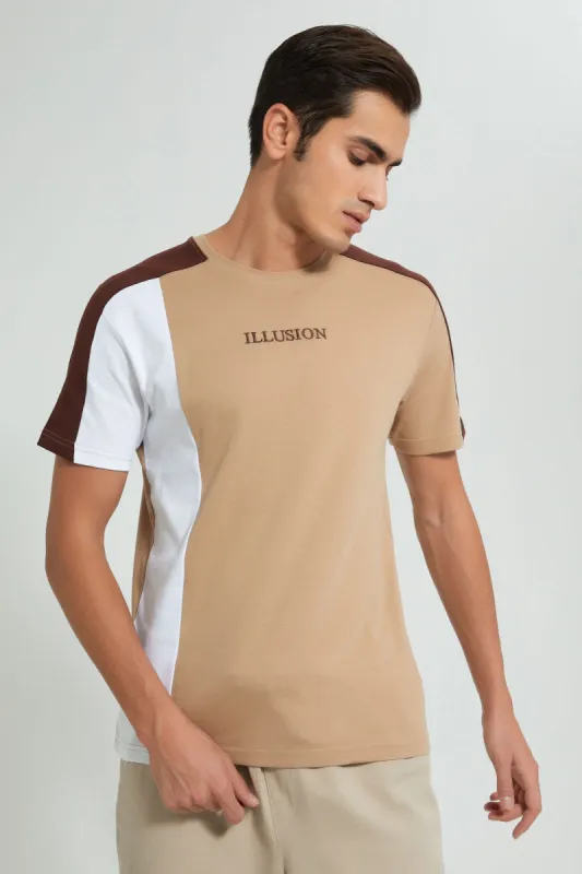 Men Beige And White Embellished T-Shirt sold by Redtag