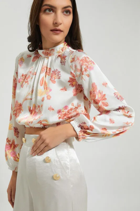 White Floral Print Open Back Blouse sold by Redtag