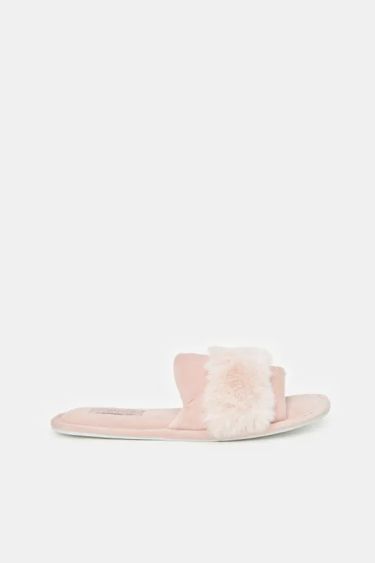 Women Pink Fur Trim Slipper made by Redtag