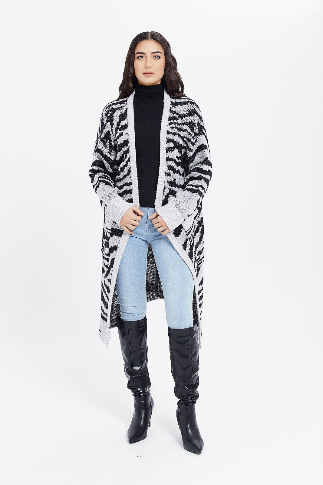 Women Animal White And Black Knitted Longline Cardigan sold by Redtag product image thumbnail 3