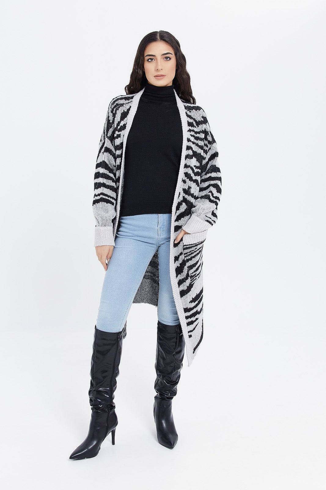 Women Animal White And Black Knitted Longline Cardigan sold by Redtag