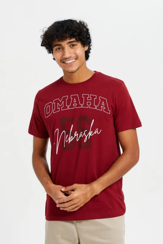 Men Burgundy Graphic T-Shirt sold by Redtag