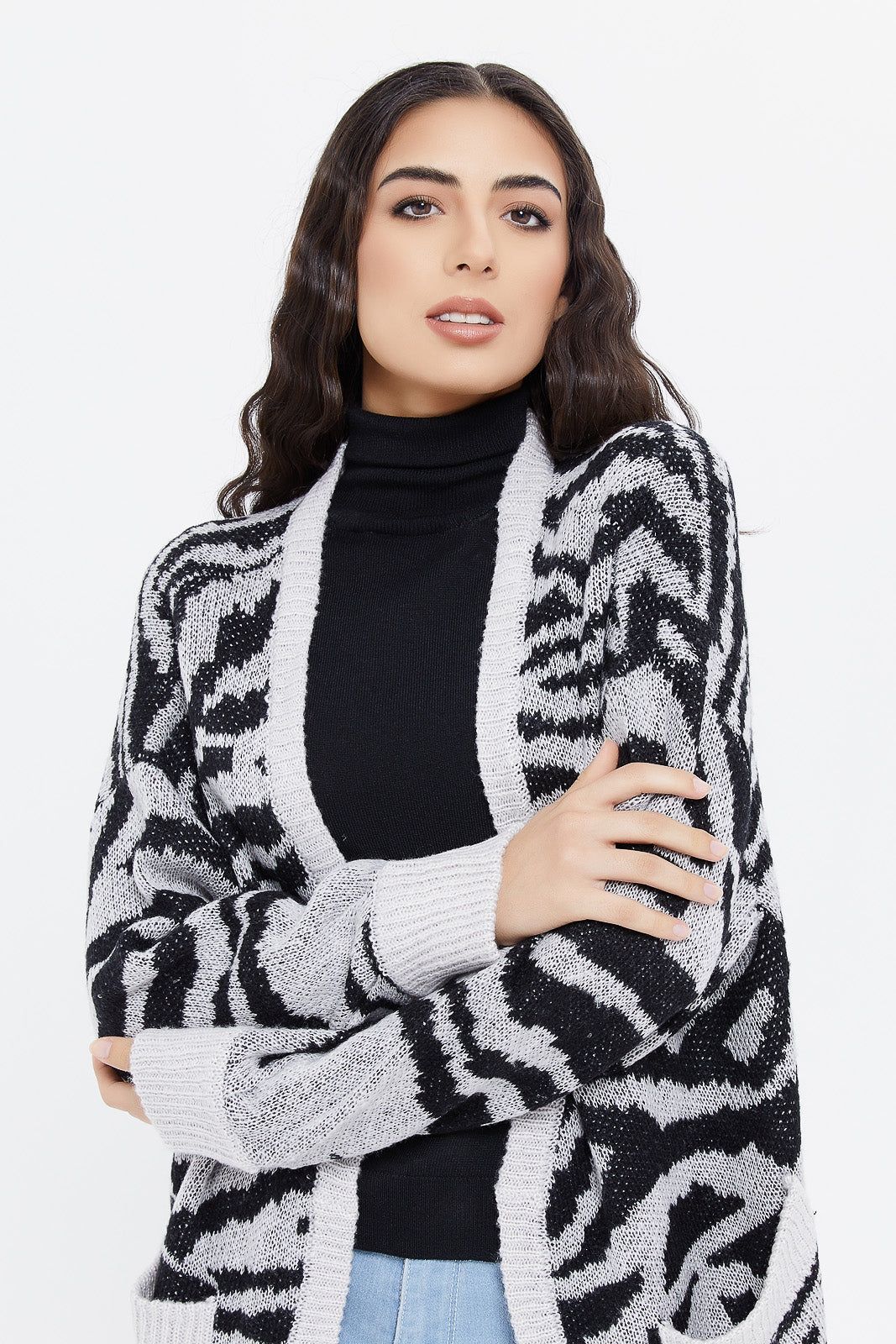 Women Animal White And Black Knitted Longline Cardigan sold by Redtag product image thumbnail 4