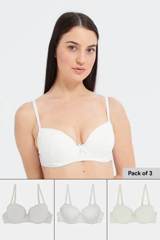 Women Assorted Lace Padded T-Shirt Bra Set (Pack of 3) sold by Redtag