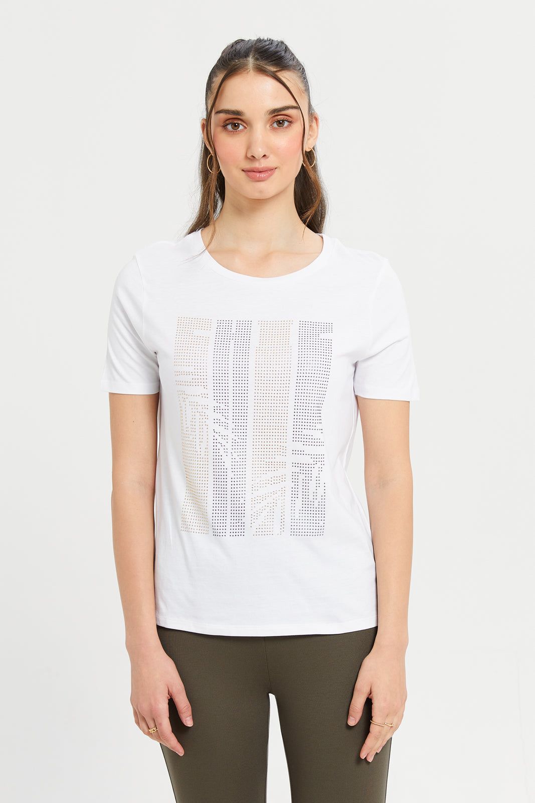 Women White Embellished T-Shirt sold by Redtag