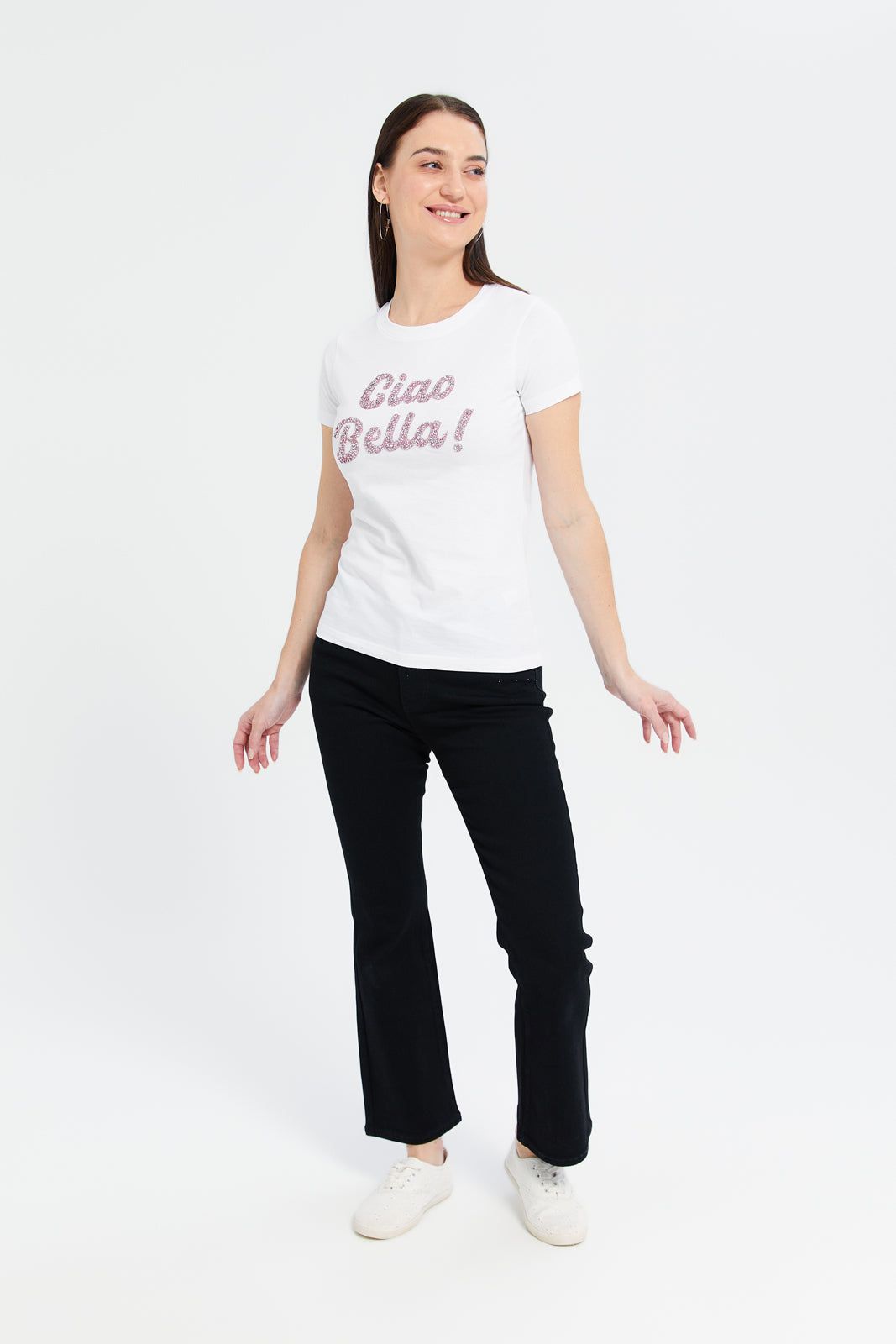 Women White Ciao Bella Embellished T-Shirt sold by Redtag product image thumbnail 2