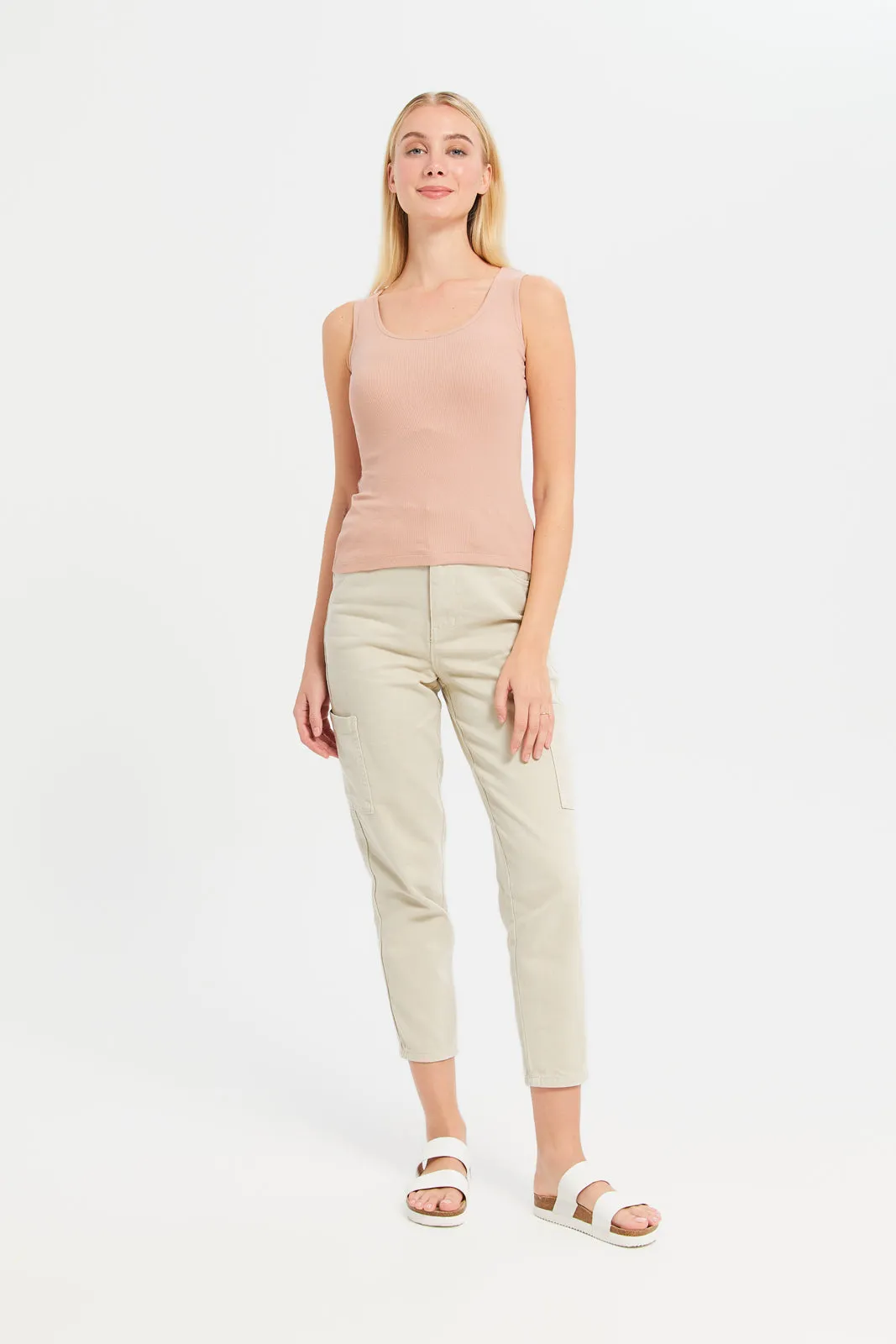 Women Beige Ribbed Vest sold by Redtag product image thumbnail 2