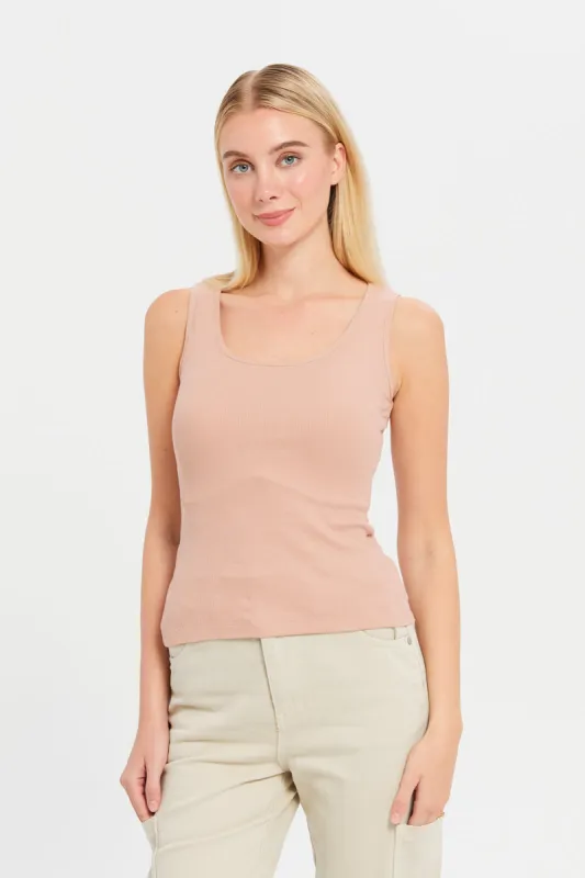 Women Beige Ribbed Vest sold by Redtag