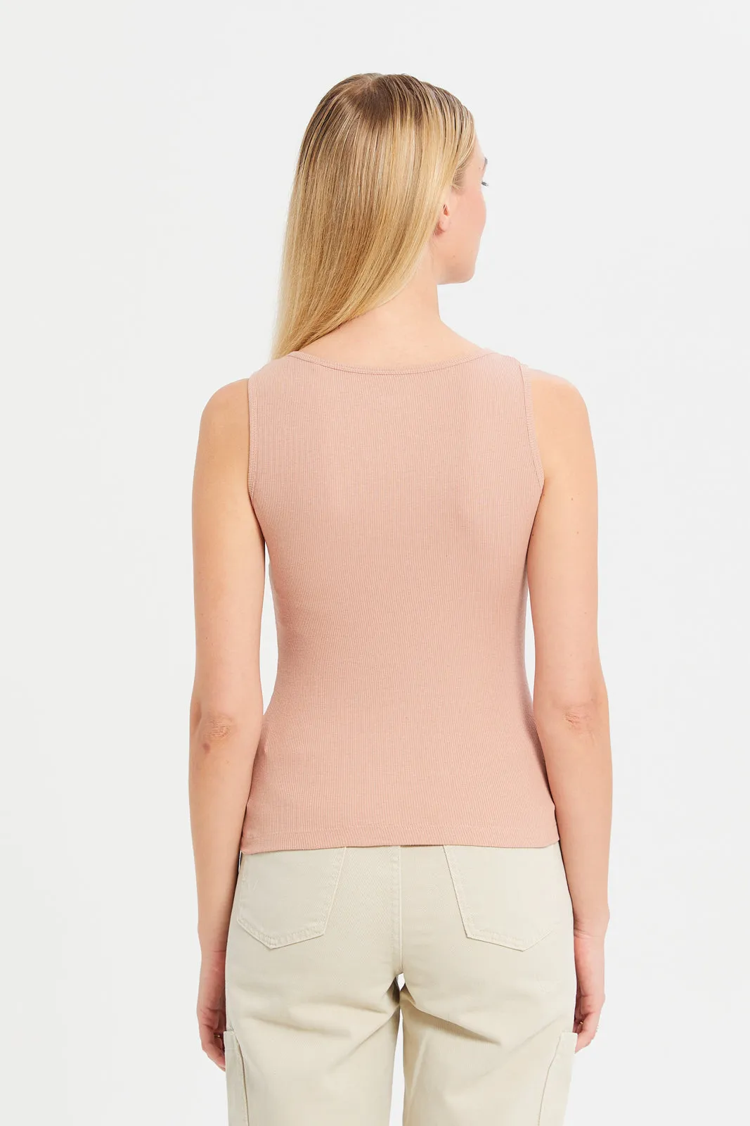 Women Beige Ribbed Vest sold by Redtag product image thumbnail 3