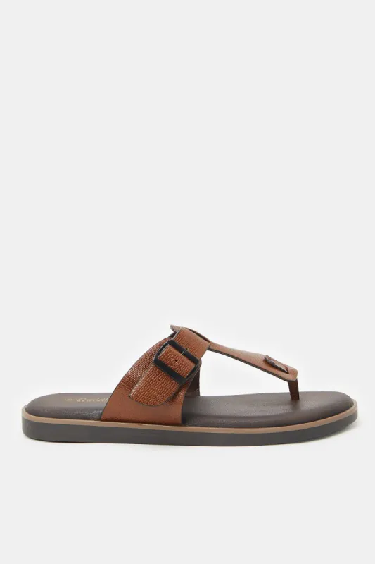 Men Brown Textured Toe Post Sandal sold by Redtag