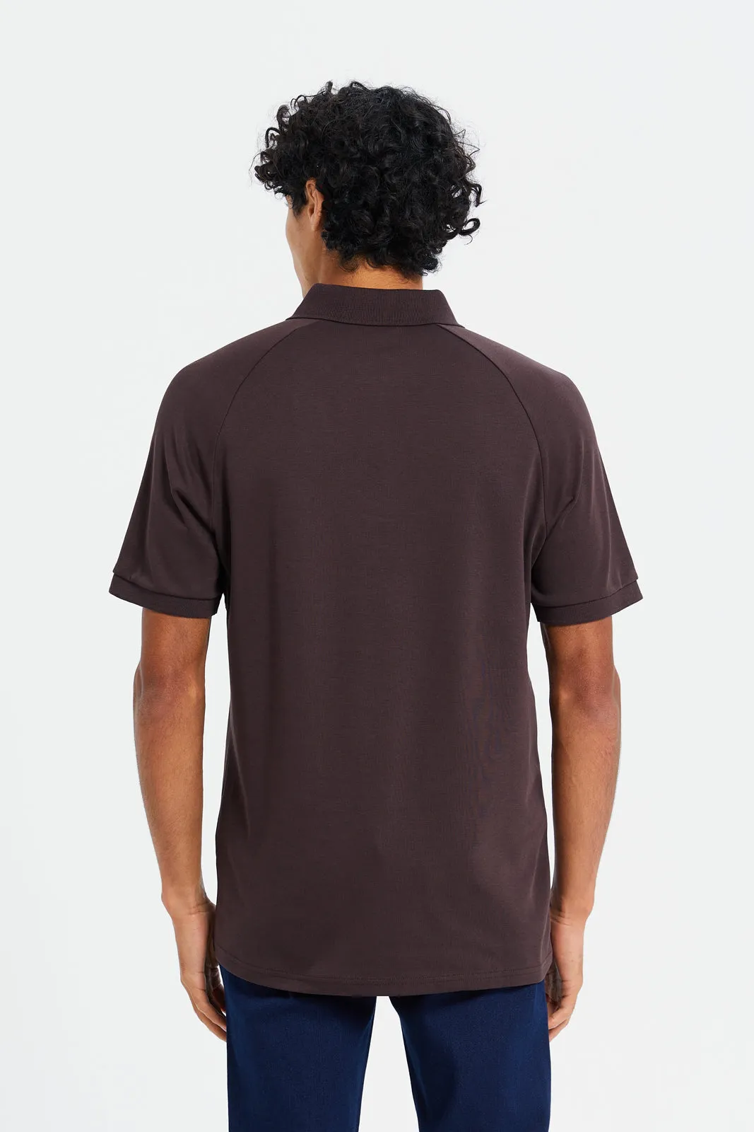 Men Burgundy Zip Placket Polo Shirt sold by Redtag product image thumbnail 3