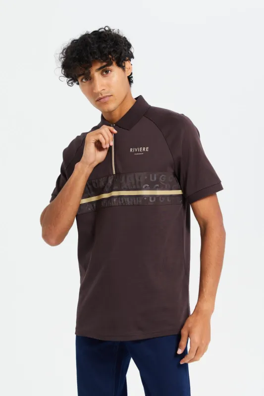 Men Burgundy Zip Placket Polo Shirt sold by Redtag