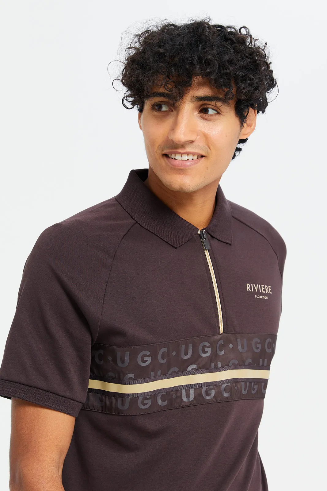 Men Burgundy Zip Placket Polo Shirt sold by Redtag product image thumbnail 4