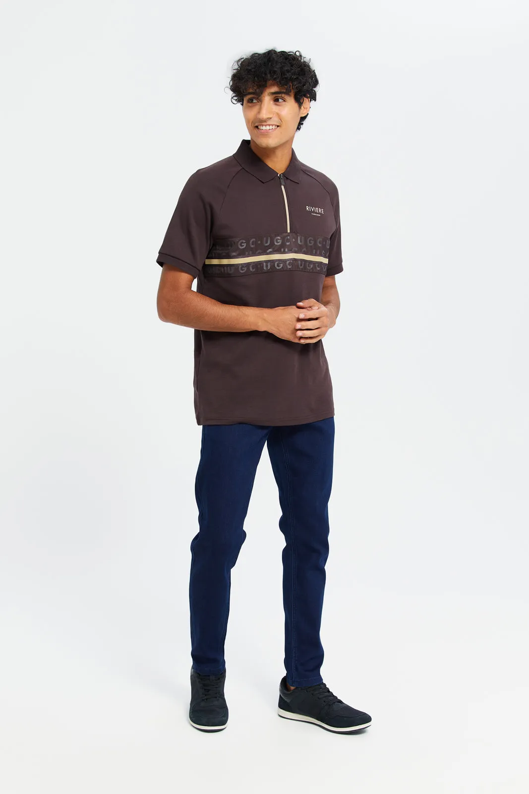 Men Burgundy Zip Placket Polo Shirt sold by Redtag product image thumbnail 2