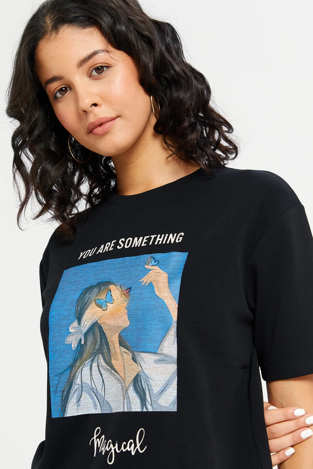 Women Black Embellished T-Shirt sold by Redtag product image thumbnail 4