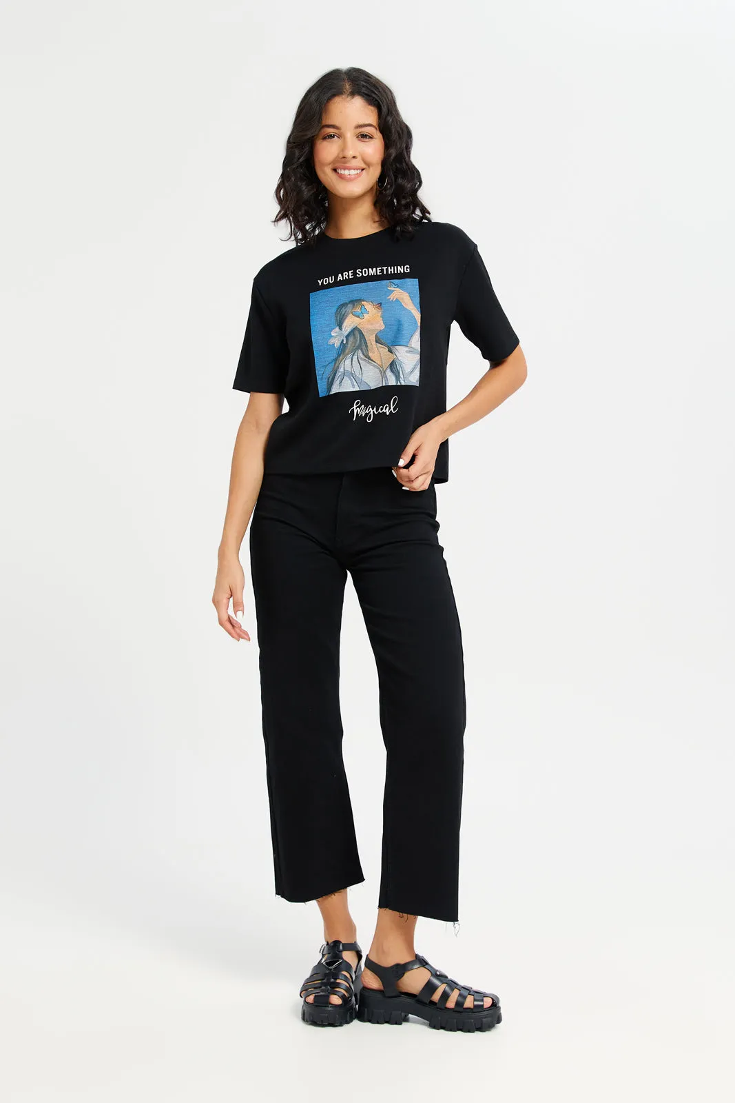 Women Black Embellished T-Shirt sold by Redtag product image thumbnail 2