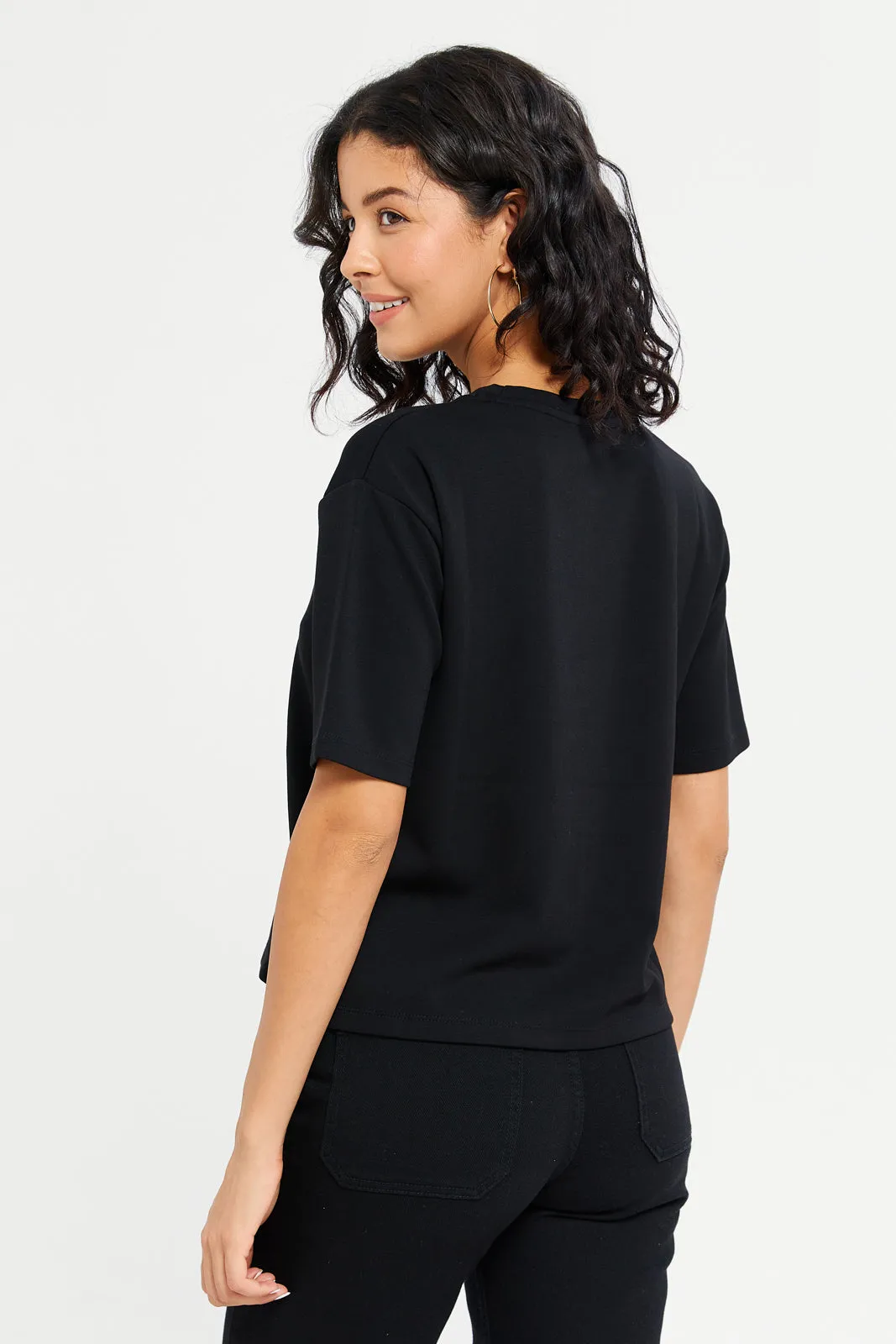 Women Black Embellished T-Shirt sold by Redtag product image thumbnail 3