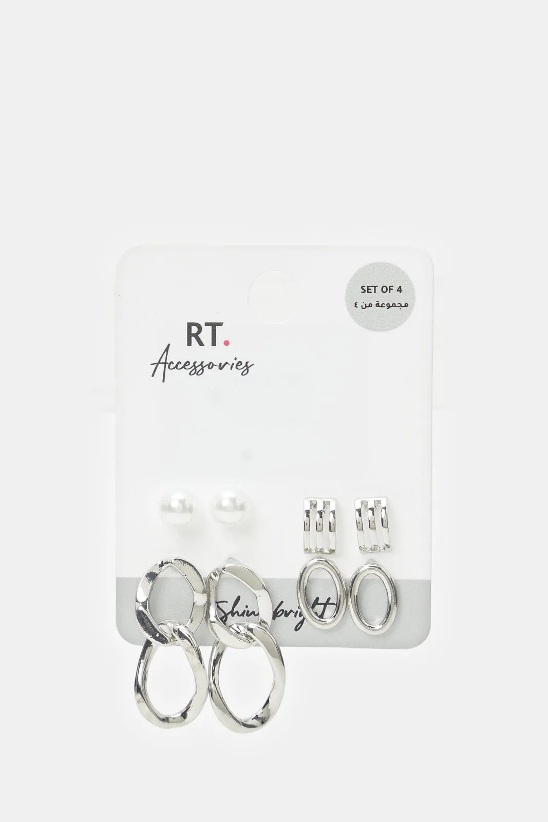 Women Silver Embellished Earrings Set (4 Pairs) sold by Redtag