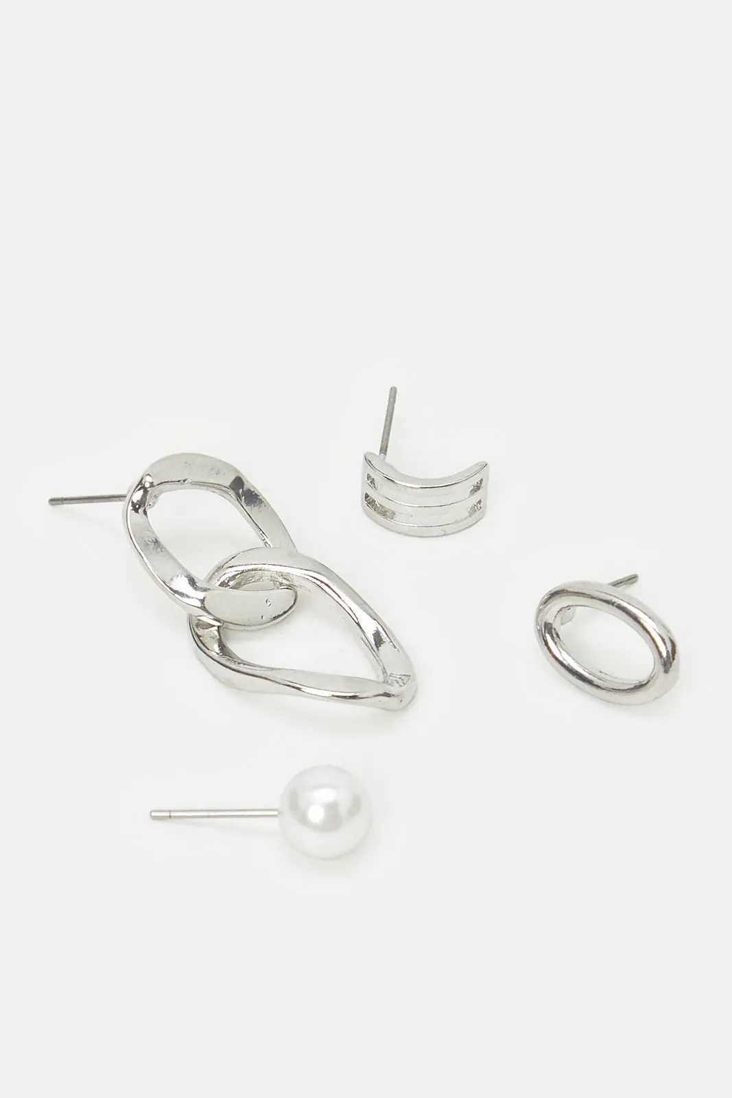 Women Silver Embellished Earrings Set (4 Pairs) sold by Redtag product image thumbnail 2