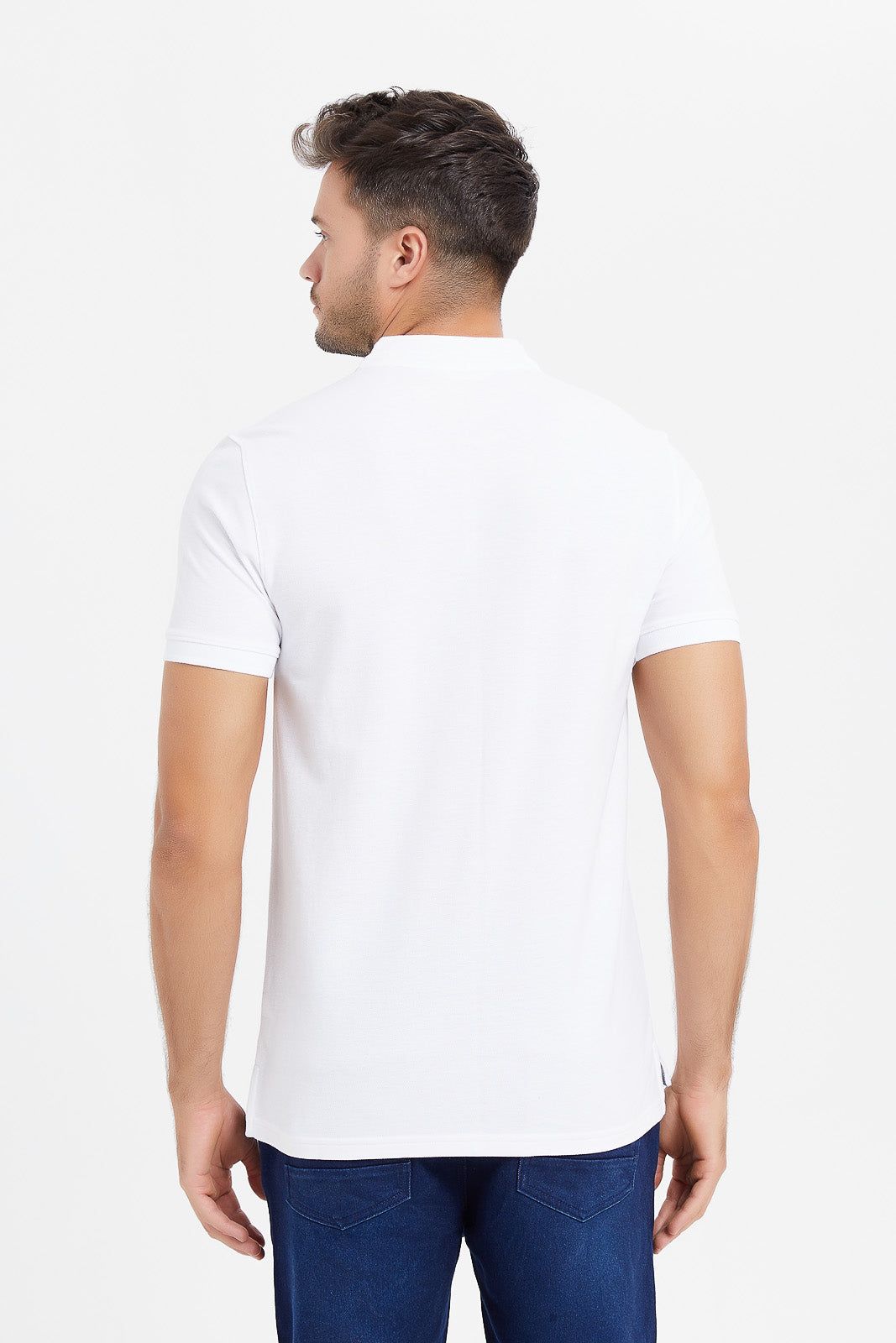 Men White Standup Collar Polo Shirt sold by Redtag product image thumbnail 3