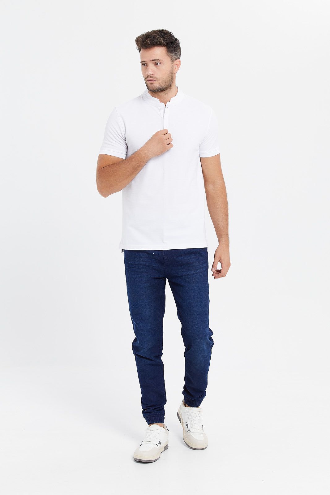 Men White Standup Collar Polo Shirt sold by Redtag product image thumbnail 2